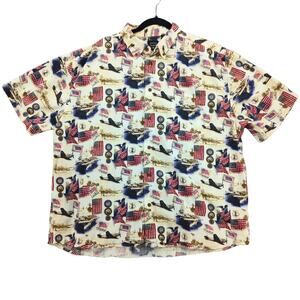 Patriotic Americana Military Men’s XL Button Down Shirt USA Flag Resortwear